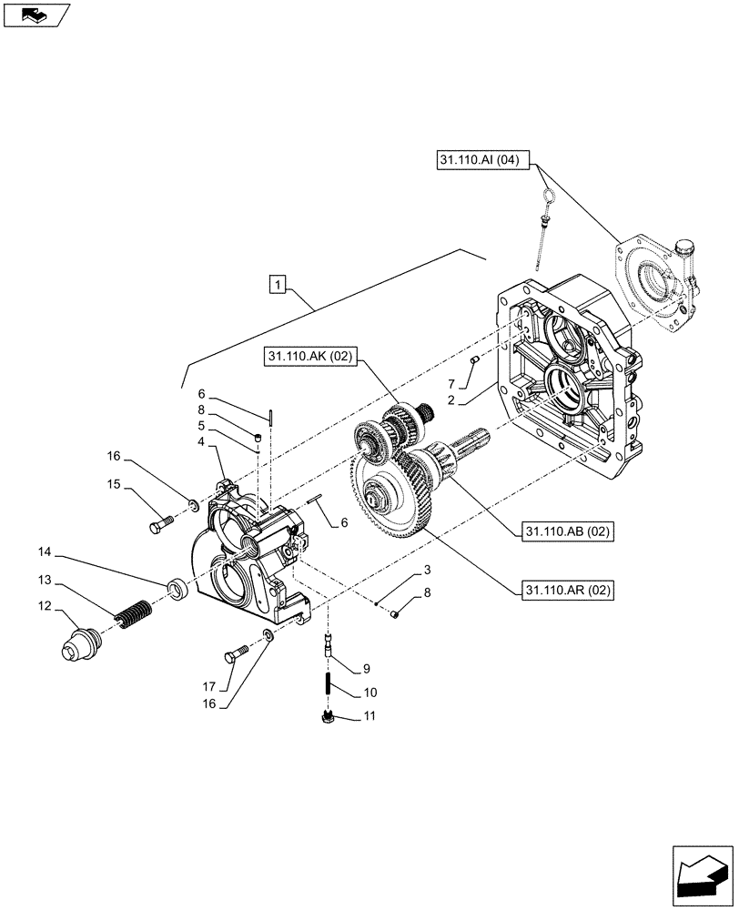 Схема запчастей Case IH FARMALL 115C - (31.110.AI[03]) - VAR - 743565 - PTO 540 RPM - HYDRAULIC, CASING (31) - IMPLEMENT POWER TAKE OFF