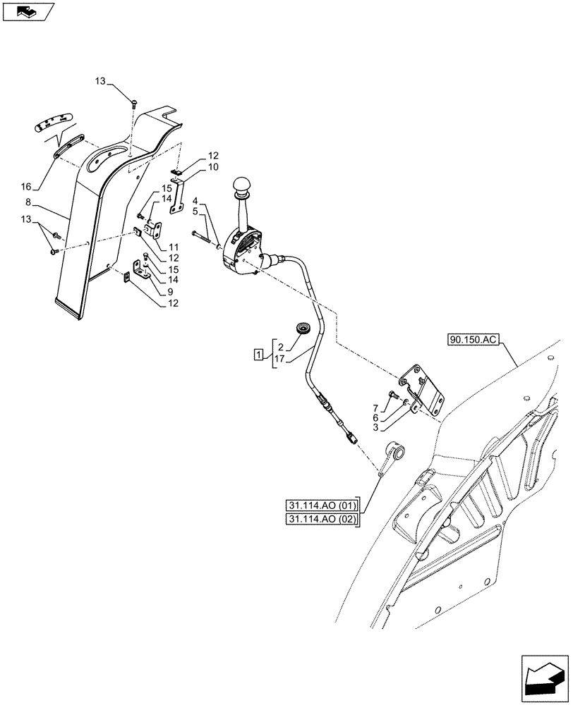 Схема запчастей Case IH FARMALL 85C - (31.101.AC[04]) - VAR - 743519, 743566 - PTO, SPEED CHANGE LEVER (31) - IMPLEMENT POWER TAKE OFF