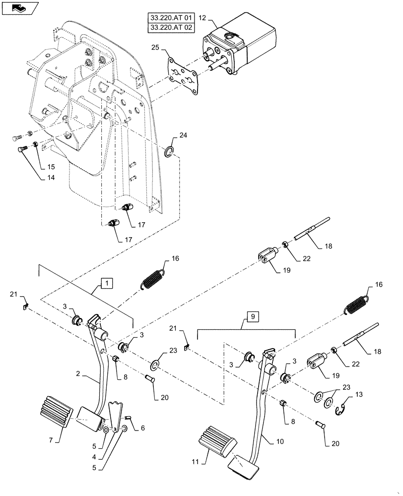 Схема запчастей Case IH MAGNUM 310 - (33.202.BN[01]) - BRAKES, PEDAL (33) - BRAKES & CONTROLS