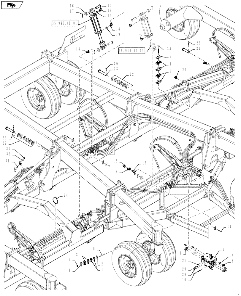 Схема запчастей Case IH 500T - (35.944.AI[02]) - 25 FOOT HYDRAULIC HOSE ROUTING (35) - HYDRAULIC SYSTEMS