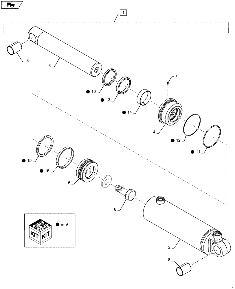 Схема запчастей Case IH MX210 - (08-27B) - CYLINDER ASSEMBLY - HITCH (95 MM) MARKED 87415148 (08) - HYDRAULICS