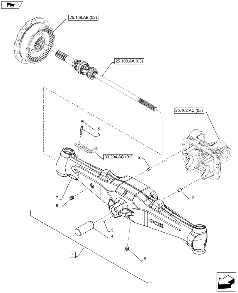 Схема запчастей Case IH FARMALL 95C - (25.102.AD[02]) - VAR - 744782 - 4WD FRONT AXLE, DIFFERENTIAL, W/MECHANICAL DIFFERENTIAL (25) - FRONT AXLE SYSTEM