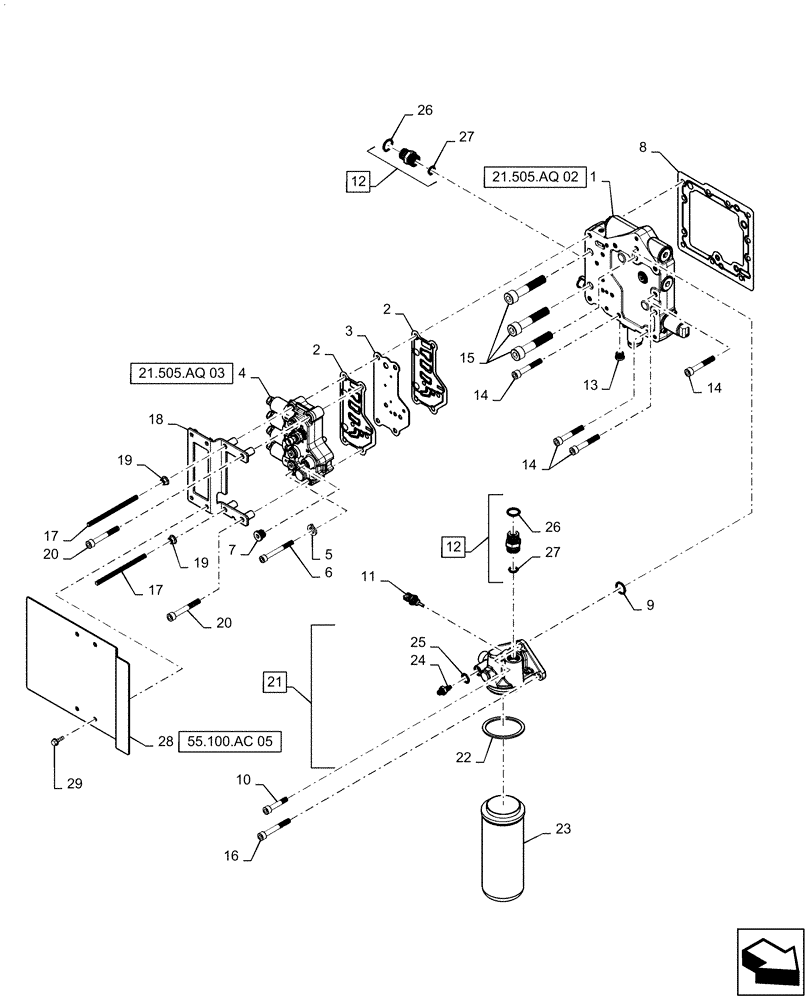 Схема запчастей Case IH MAGNUM 370 - (21.505.AQ[01]) - TRANSMISSION - CVT - REGULATOR VALVE W/MANIFOLD (21) - TRANSMISSION