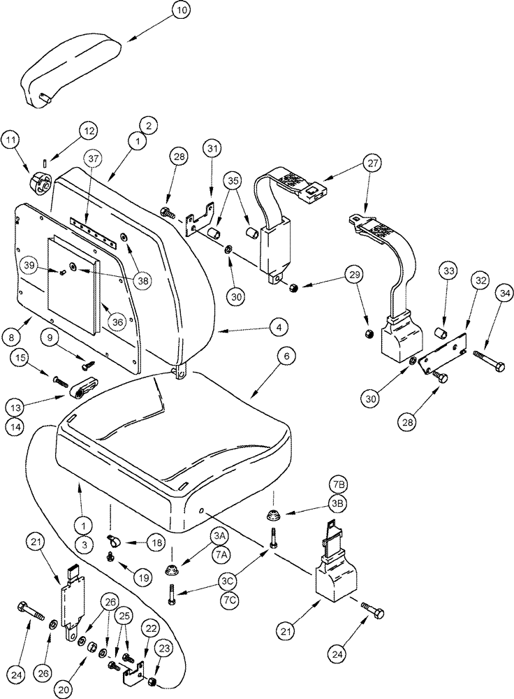 Схема запчастей Case IH 2555 - (09E-11) - SEAT, OPERATOR - AIR SUSPENSION, CUSHIONS AND KNOBS (10) - CAB & AIR CONDITIONING