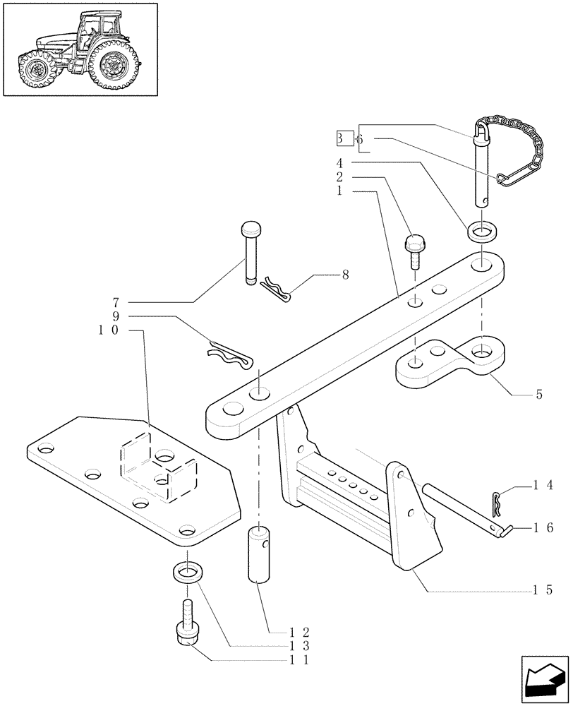 Схема запчастей Case IH JX1070U - (1.89.3/11) - (VAR.912/1) SWINGING TOW BAR WITHOUT GUARD - PARTS (09) - IMPLEMENT LIFT