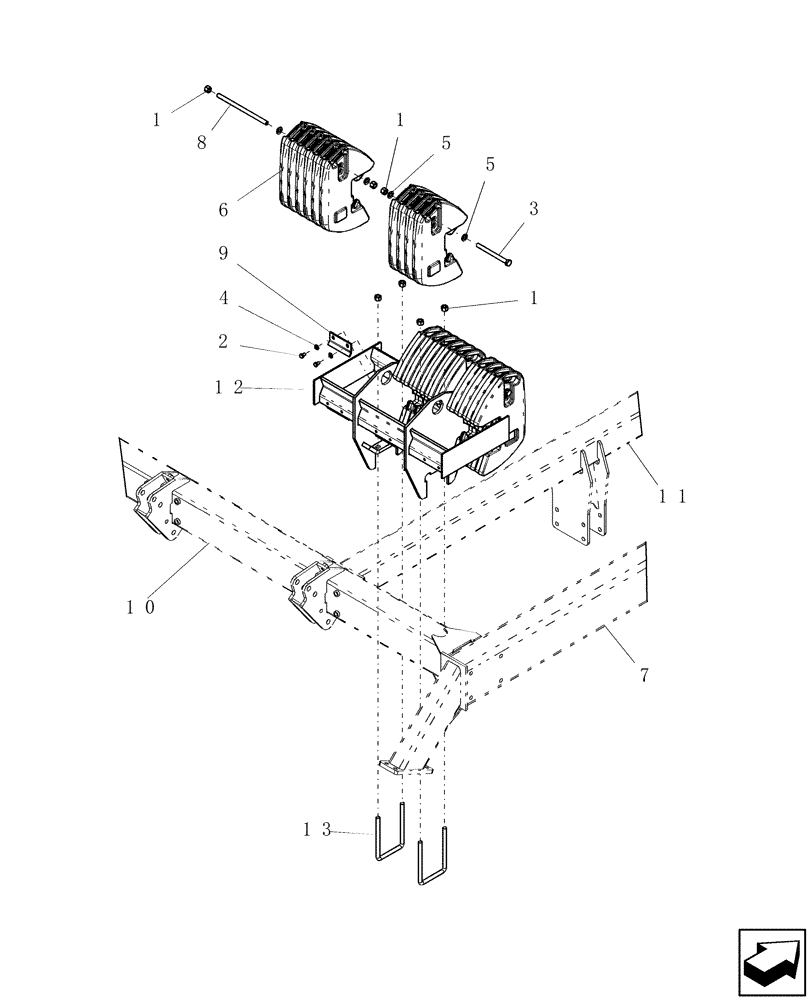 Схема запчастей Case IH 40 - (39.110.02) - WEIGHT BRACKET KIT (MAIN FRAME) (39) - FRAMES AND BALLASTING