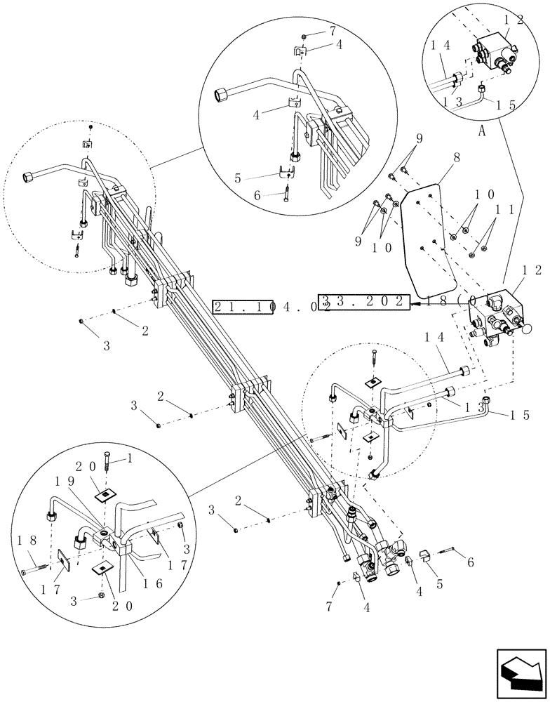 Схема запчастей Case IH 7010 - (33.110.03) - HYDRAULIC TUBES - PARK VALVE - 9010 (33) - BRAKES & CONTROLS