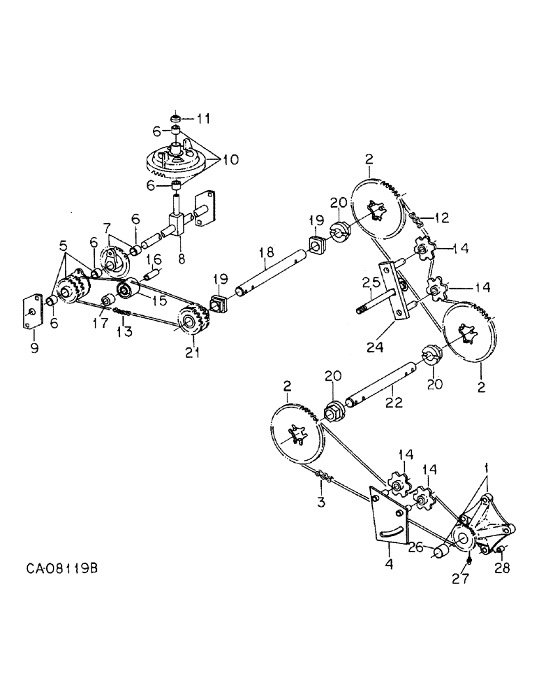 Схема запчастей Case IH 800 - (13-09) - EARLY RISER PLATE PLANTER UNIT, PRESS WHEEL DRIVE AND CONNECTIONS (09) - CHASSIS/ATTACHMENTS