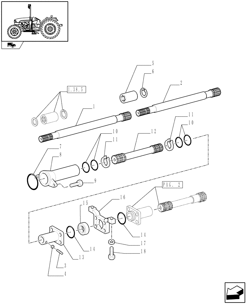Схема запчастей Case IH FARMALL 85C - (1.38.5/01[01]) - 4WD WATERPROOF TRANSMISSION - TRANSMISSION SHAFTS (VAR.332448-333448) (04) - FRONT AXLE & STEERING