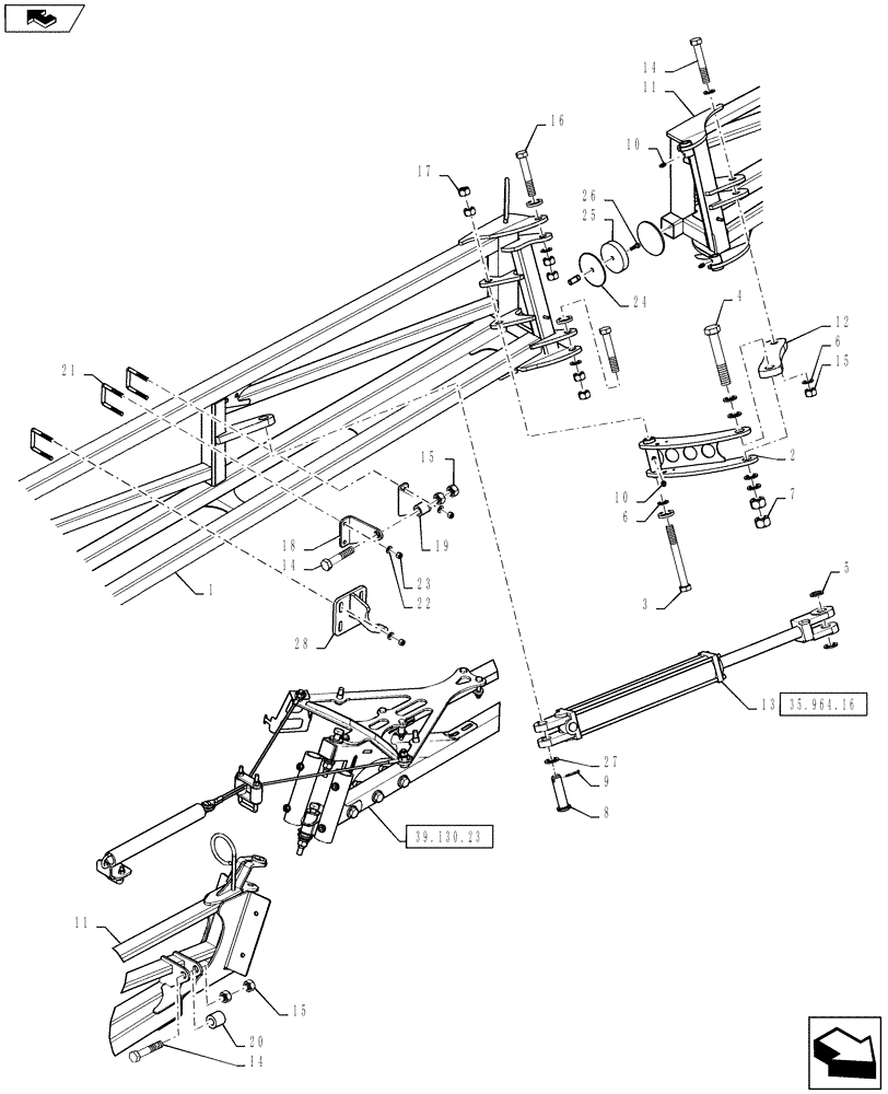 Схема запчастей Case IH 4430 - (39.130.22) - BOOM MOUNTING, MID AND OUTER, LH, 120 BOOM (39) - FRAMES AND BALLASTING