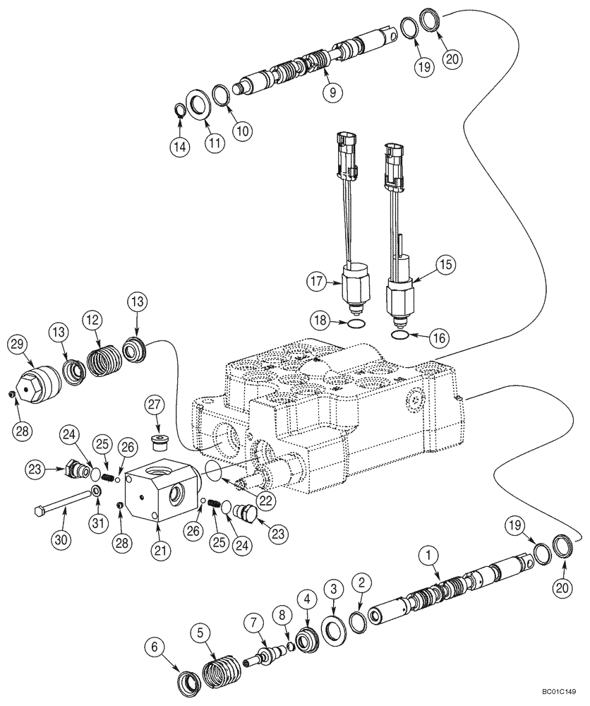 Схема запчастей Case IH 95XT - (08-09) - VALVE ASSY, CONTROL - SPOOLS AND DETENTS (08) - HYDRAULICS