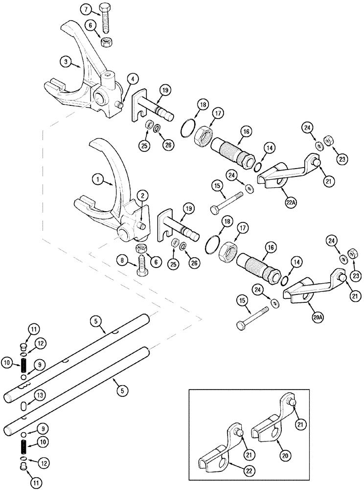 Схема запчастей Case IH MX150 - (06-15) - RANGE SHIFT LINKAGE (21) - TRANSMISSION