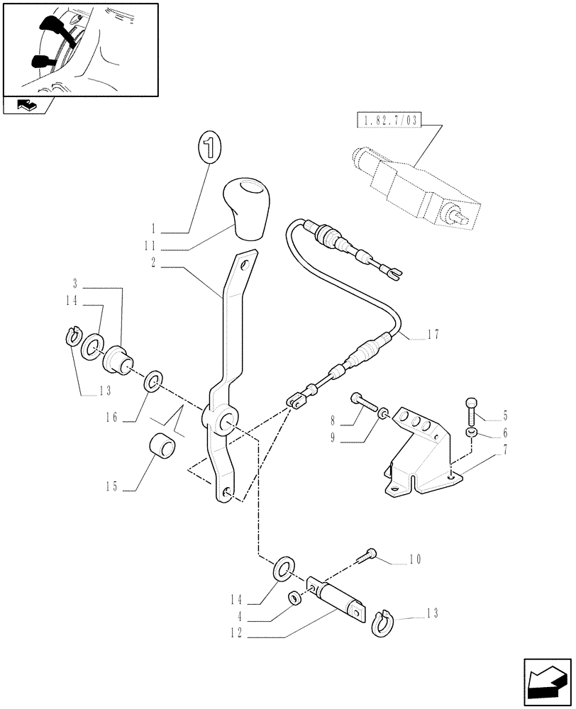 Схема запчастей Case IH FARMALL 65C - (1.92.82/04) - CONTROL LEVER FOR 1 REAR REMOTE VALVE FOR MID-MOUNT AND EDC - LEVER AND KNOB (VAR.332721) (10) - OPERATORS PLATFORM/CAB