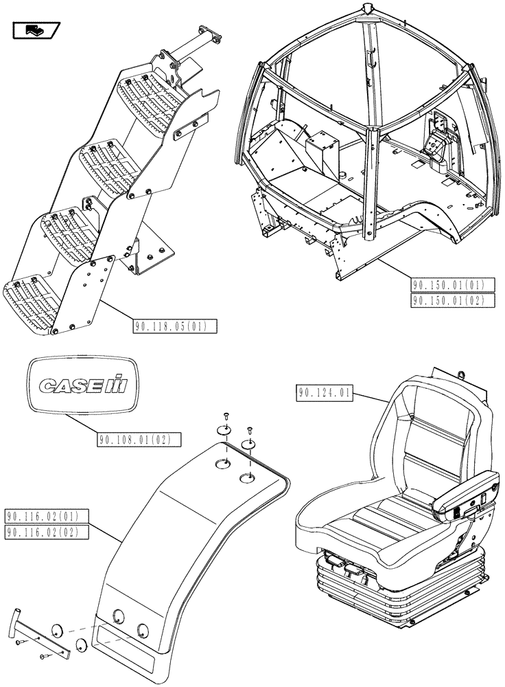 Схема запчастей Case IH MAGNUM 190 - (00.000.90) - PICTORIAL INDEX - PLATFORM, CAB, BODYWORK AND DECALS (00) - GENERAL & PICTORIAL INDEX