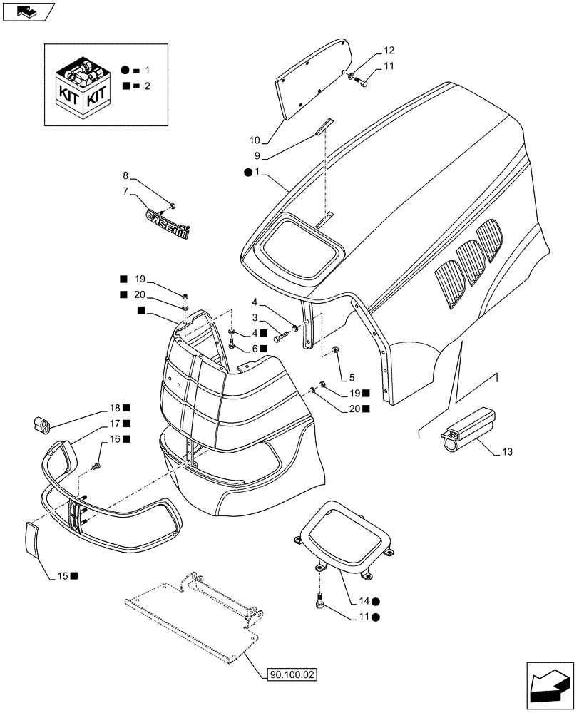 Схема запчастей Case IH PUMA 160 - (90.100.01[01]) - ENGINE HOOD (90) - PLATFORM, CAB, BODYWORK AND DECALS