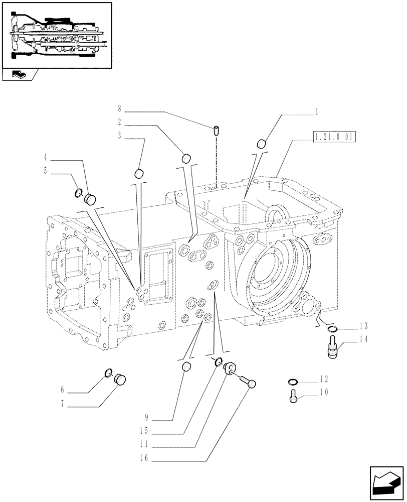 Схема запчастей Case IH FARMALL 105N - (1.21.0[03]) - REAR TRANSMISSION BOX CAPS AND COVERS (03) - TRANSMISSION