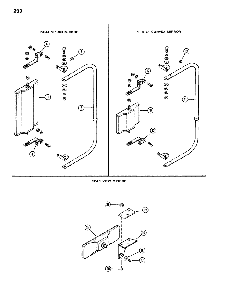 Схема запчастей Case IH 1070 - (290) - MIRRORS, DUAL VISION (09) - CHASSIS/ATTACHMENTS