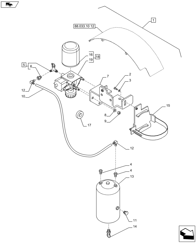 Схема запчастей Case IH PUMA 200 - (88.033.10[05]) - DIA KIT - PNEUMATIC TRAILER BRAKE (UK) - REGENERATION AIR DRYER, TANKS AND PIPES (88) - ACCESSORIES