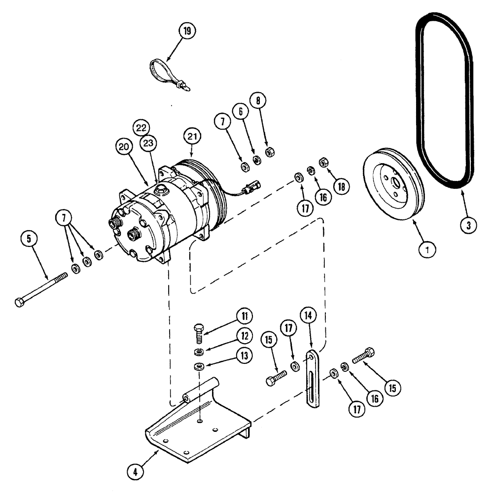 Схема запчастей Case IH 7240 - (9-140) - AIR CONDITIONING, COMPRESSOR MOUNTING AND DRIVE, PRIOR TO TRACTOR PIN JJA0064978 (09) - CHASSIS/ATTACHMENTS