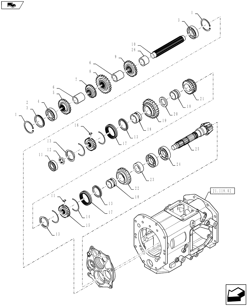 Схема запчастей Case IH FARMALL 50B - (21.148.01) - MAIN GEAR SHAFT - 16X16 (21) - TRANSMISSION