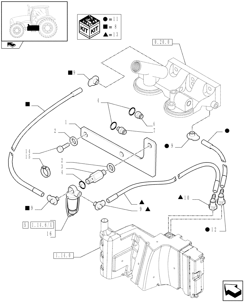 Схема запчастей Case IH PUMA 210 - (1.14.6[01]) - FUEL LINES - C7115 (02) - ENGINE EQUIPMENT