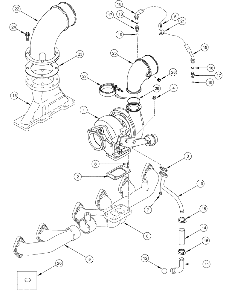 Схема запчастей Case IH CPX620 - (02-14) - TURBOCHARGER SYSTEM - BSN Y6T011701 (01) - ENGINE