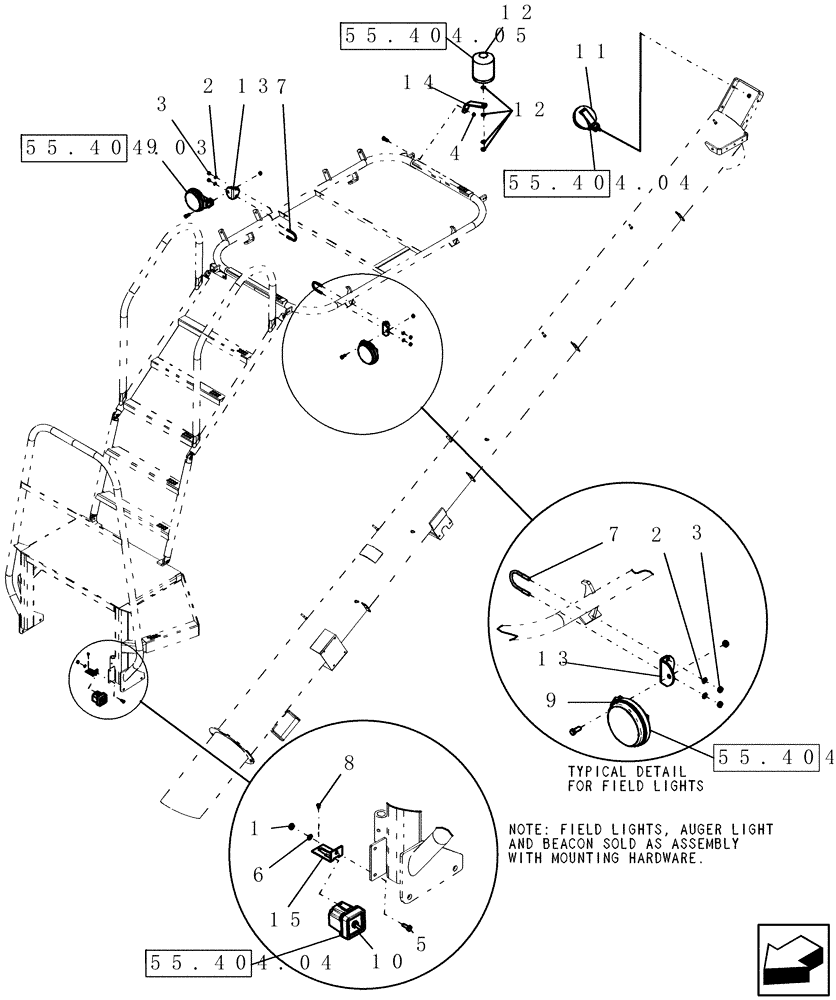 Схема запчастей Case IH 2330 - (55.404.02) - WORK, AUGER AND BEACON LIGHTING MOUNTS (55) - ELECTRICAL SYSTEMS