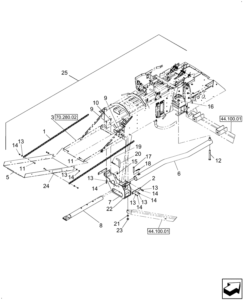 Схема запчастей Case IH SB541 - (70.280.03) - ADJUSTABLE WAGON HITCH & BALE LOADING CHUTE (70) - EJECTION