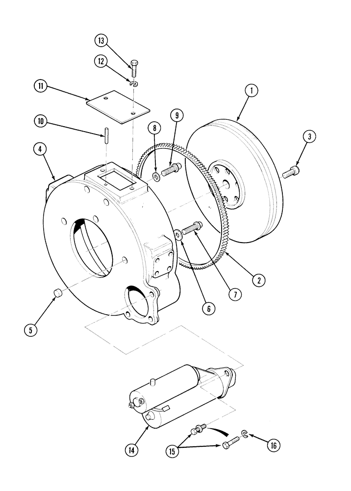 Схема запчастей Case IH 1835C - (2-56) - FLYWHEEL, HOUSING AND STARTER, TM-20 GASOLINE ENGINE (02) - ENGINE