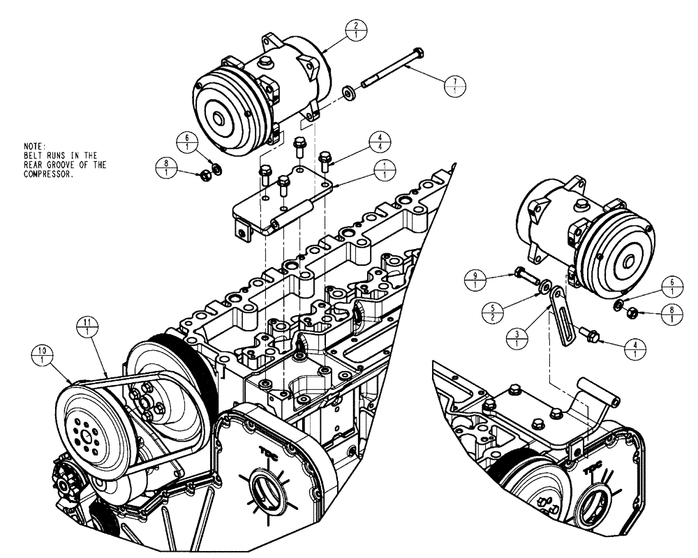 Схема запчастей Case IH FLX4010 - (02-021) - COMPRESSOR GROUP, A/C (01) - ENGINE