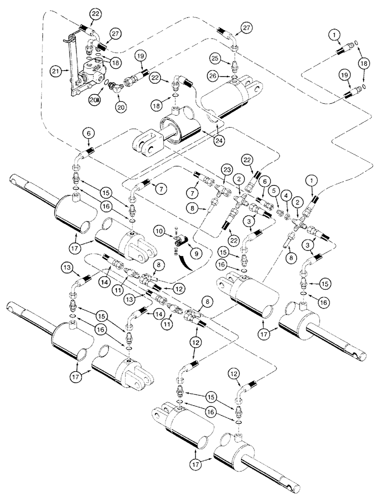 Схема запчастей Case IH 485 - (8-02) - HYDRAULIC SYSTEM, MODELS WITH GLAND TYPE CYLINDERS, WITH DIVERSION VALVE (08) - HYDRAULICS
