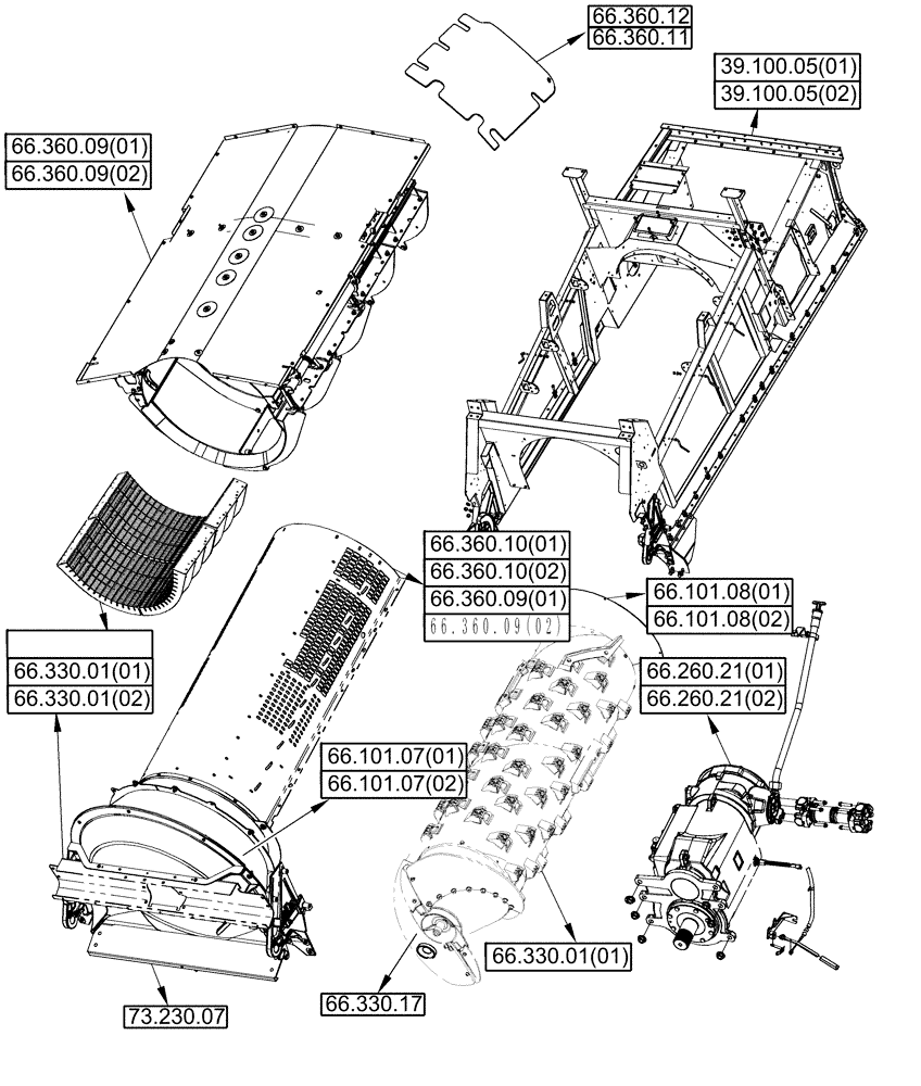 Схема запчастей Case IH 8010 - (66.000.00) - SECTION INDEX - THRESHING (FRAME, ROTOR AND CONCAVES) (66) - THRESHING