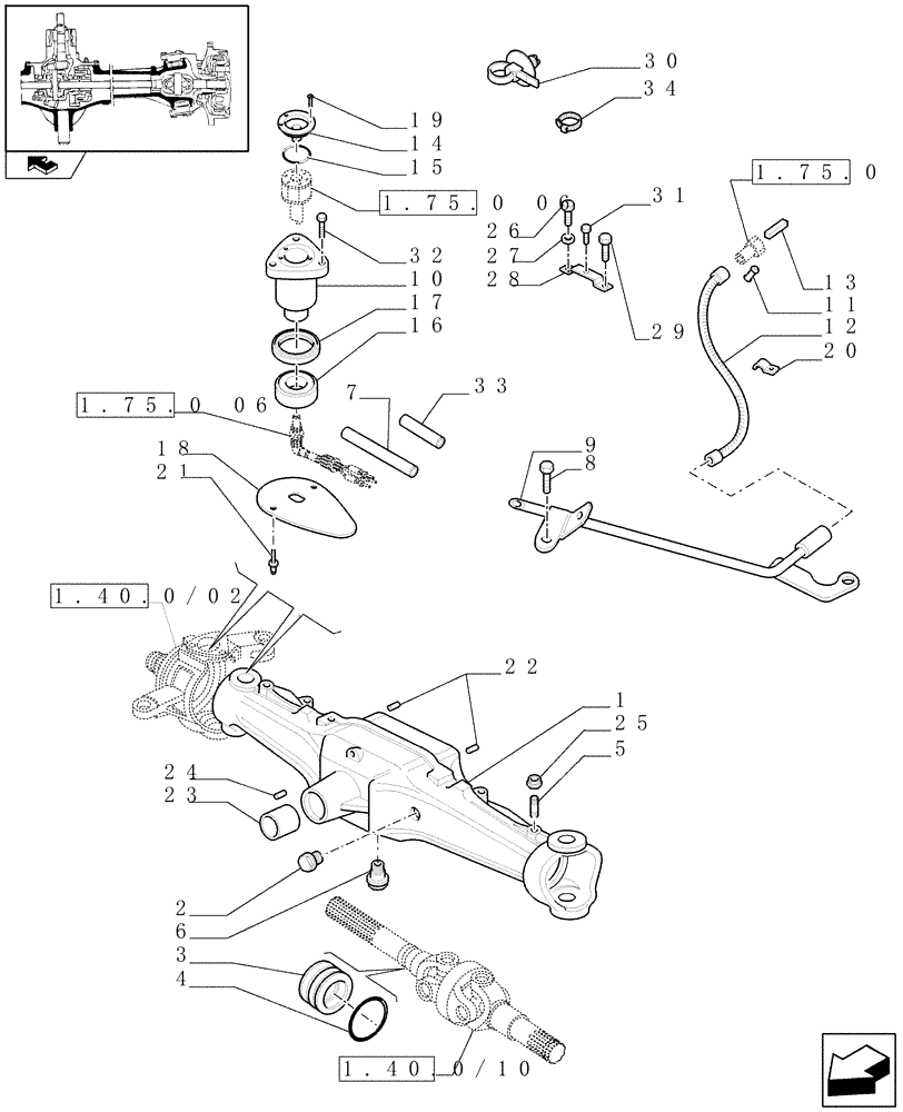 Схема запчастей Case IH PUMA 210 - (1.40.0/01) - FRONT AXLE - BOX AND STEERING SENSOR (04) - FRONT AXLE & STEERING