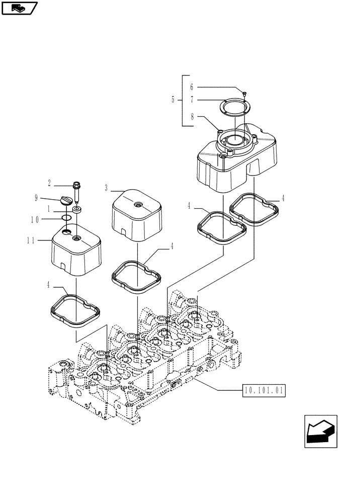 Схема запчастей Case IH P85 - (10.101.03) - CYLINDER HEAD COVERS (10) - ENGINE