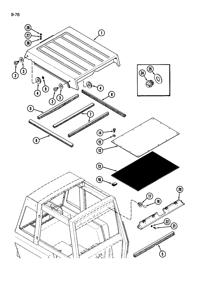 Схема запчастей Case IH 3594 - (9-076) - CAB AND FOUR POST ROPS, ROOF CAP AND ROOF (09) - CHASSIS/ATTACHMENTS