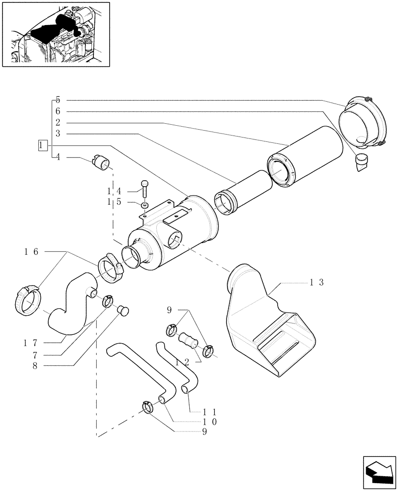 Схема запчастей Case IH MXU115 - (1.19.1[02]) - DRY AIR FILTER - PIPES (02) - ENGINE EQUIPMENT