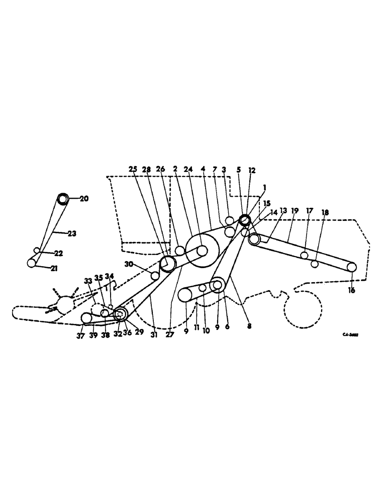 Схема запчастей Case IH 615 - (02-05) - MISCELLANEOUS, BELT, CHAIN, PULLEY AND SPROCKET DIAGRAM, LEFT SIDE, SER. NO. 8001 AND ABOVE Accessories & Attachments / Miscellaneous