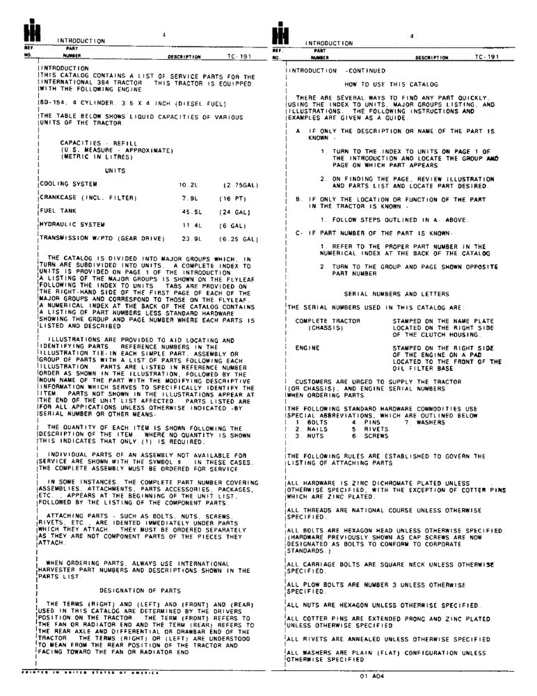 Схема запчастей Case IH 384 - (00-04) - INTRODUCTION - FLUID CAPACITIES AND SERIAL NUMBER LOCATIONS (00) - GENERAL