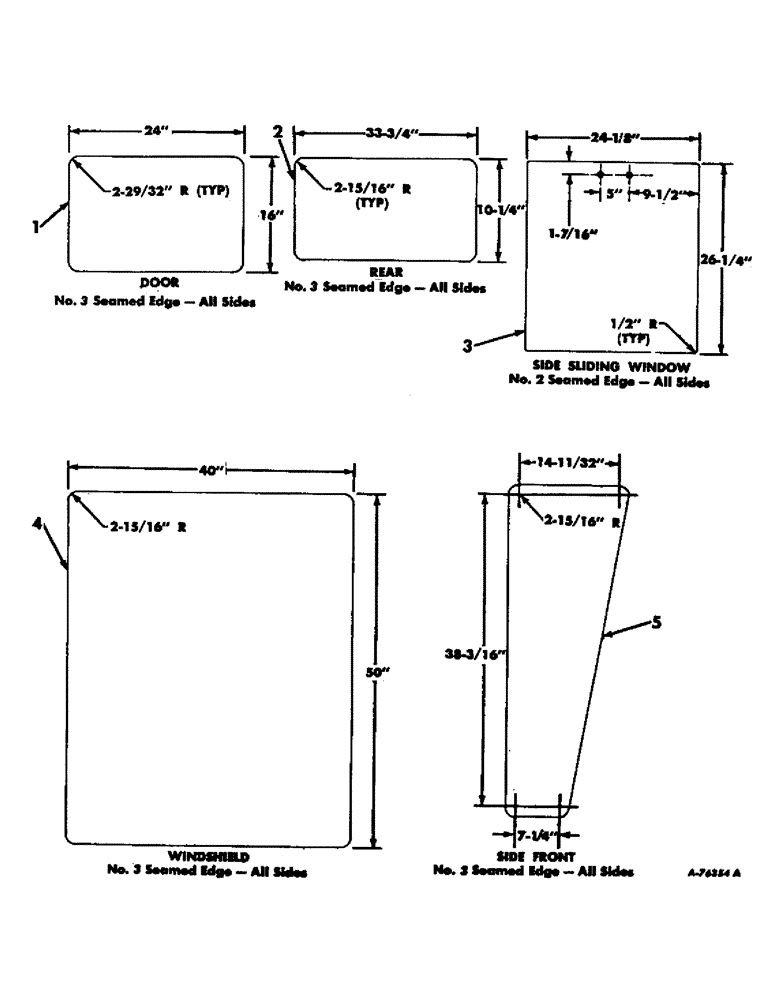 Схема запчастей Case IH 403 - (246) - CAB WINDOW GLASS DIMENSIONS (90) - PLATFORM, CAB, BODYWORK AND DECALS