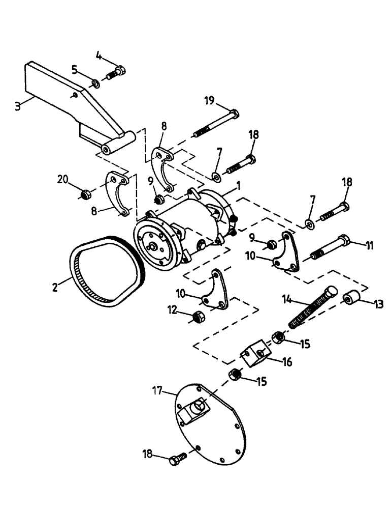 Схема запчастей Case IH 7700 - (A13-05) - AIR CONDITIONER COMPRESSOR, MOUNT AND BELT, 125 Mainframe & Functioning Components