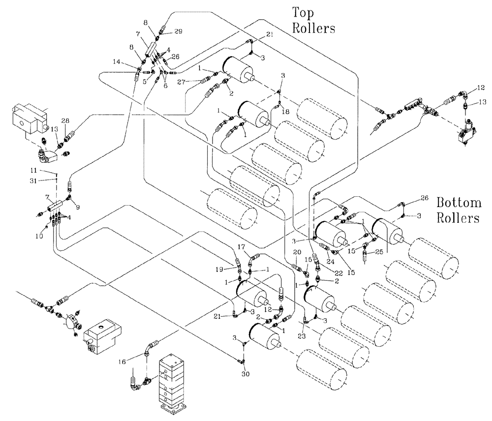Схема запчастей Case IH 7700 - (B08[03]) - HYDRAULIC CIRCUIT,  ROLLERS, [RHS], 12" CHOPPER Hydraulic Components & Circuits