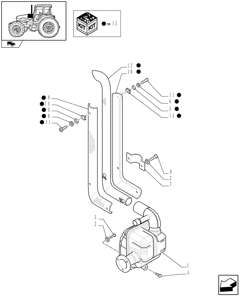 Схема запчастей Case IH FARMALL 95U - (1.15.1/01[01A]) - EXHAUST ASPIRATED DRY AIR CLEANER - MUFFLER - W/CAB - D6893 (VAR.331199) (02) - ENGINE EQUIPMENT