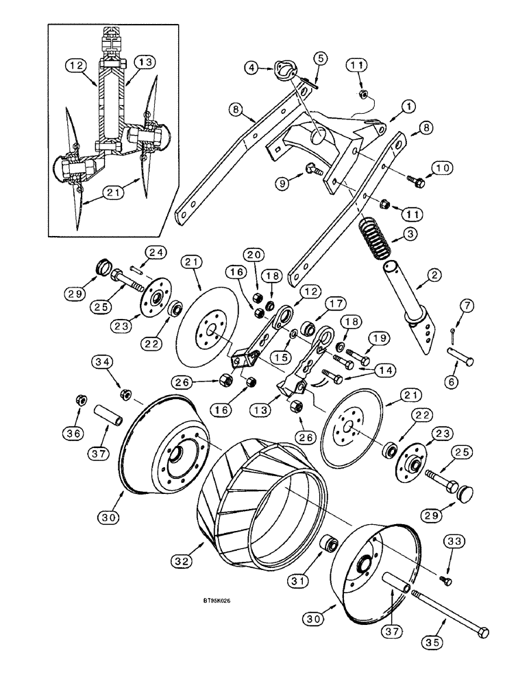 Схема запчастей Case IH 955 - (9D-14) - PRESS WHEEL & COVERING DISC, USED W/RIGHT-HAND LEADING DISC OPENER (ON LEFT HAND SIDE OF PLANTER) (09) - CHASSIS/ATTACHMENTS