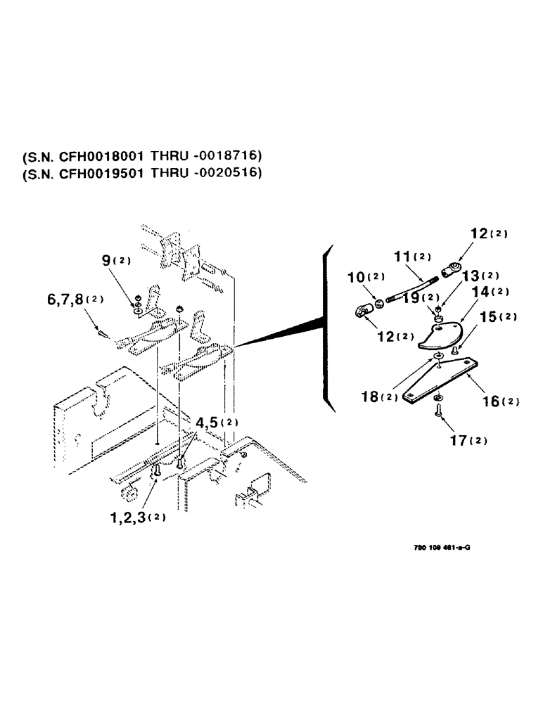 Схема запчастей Case IH 8530 - (6-12) - FINGER (TWINE) GUIDE ASSEMBLY, (S.N. CFH0018001 THRU CFH0018716), (S.N. CFH00190501 THRU CFH0020516) (14) - BALE CHAMBER