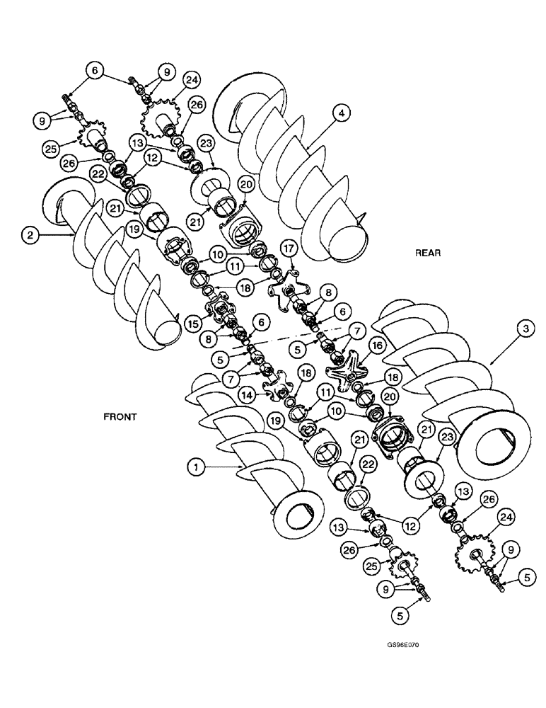 Схема запчастей Case IH INTERNATIONAL - (4-06) - AUGER AND SHAFTS, FRONT & REAR AUGER BEARING STOPS NOT WELDED TO FRAME, SERIAL NUMBER 137 AND AFTER (15) - CROP CONDITIONING