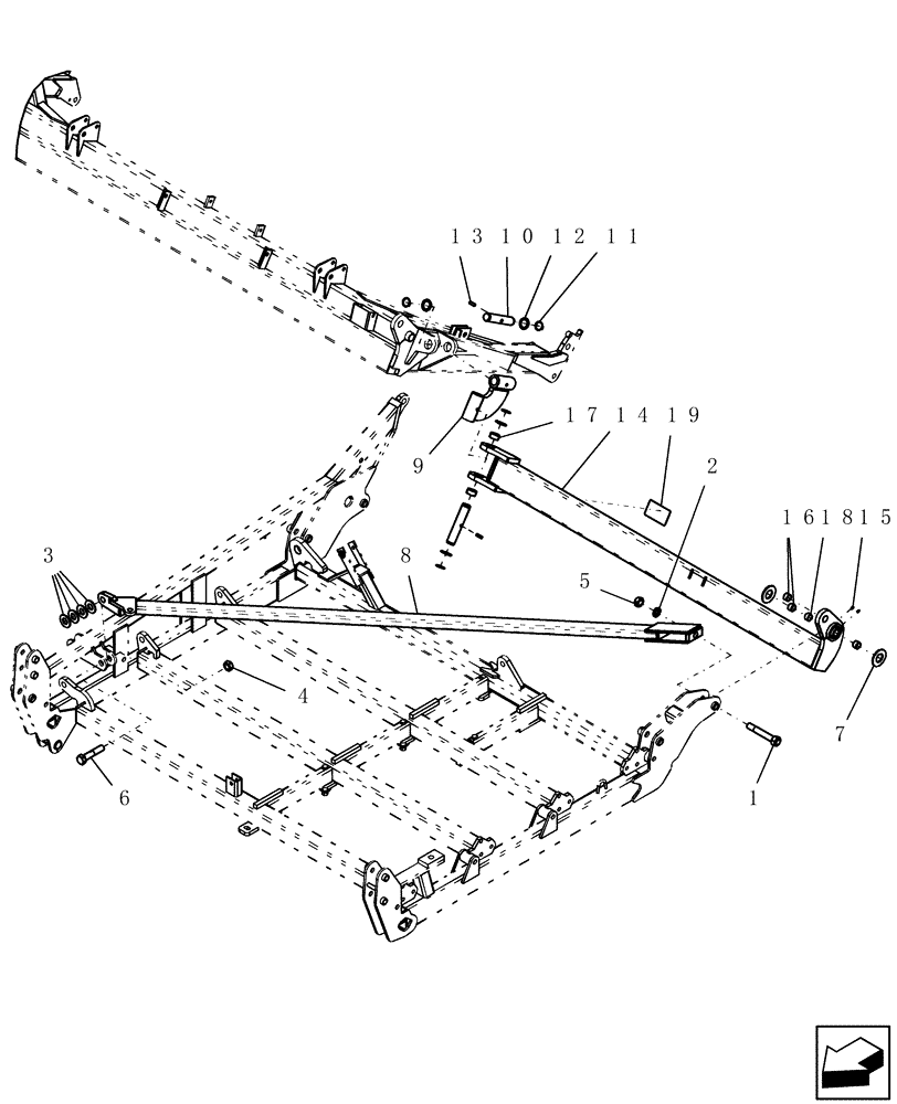 Схема запчастей Case IH ATX400 - (1.300.1) - 9 THREE SECTION OUTER WING BRACING AND ROCKSHAFT - 33 MODEL SHOWN (12) - FRAME
