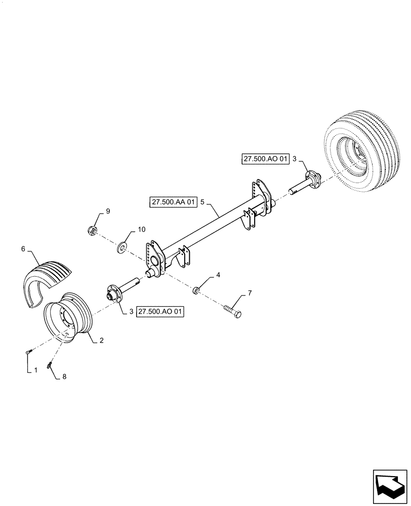 Схема запчастей Case IH RB565 - (27.500.AL[02]) - VAR - 8072609 - WHEEL ASSY, 31 X 13.5 - 15 10 PLY (27) - REAR AXLE SYSTEM