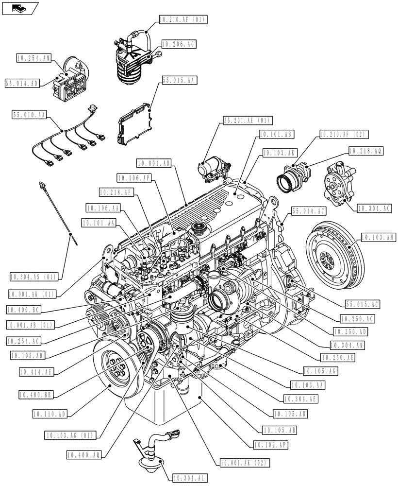 Схема запчастей Case IH F3BFE613E A015 - (10.000.00) - SECTION INDEX - ENGINE (10) - ENGINE