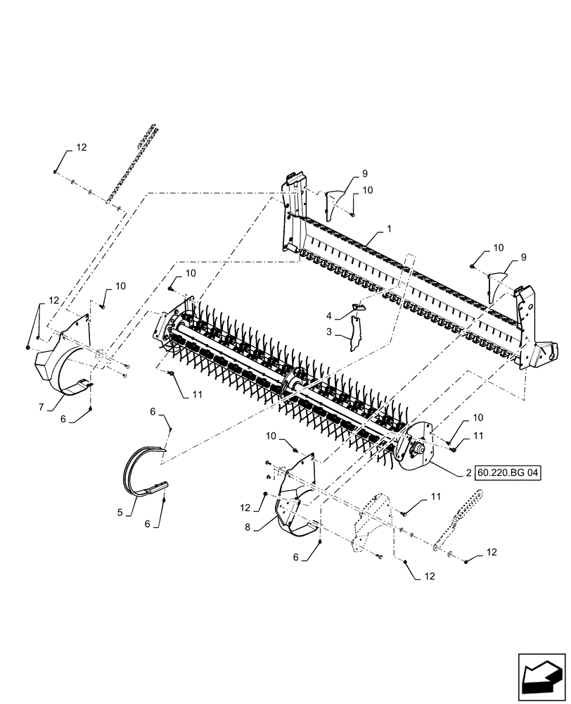 Схема запчастей Case IH RB565 - (60.220.BD[04]) - VAR - 726918 - 2M PICKUP ASSEMBLY, 5-BAR (60) - PRODUCT FEEDING