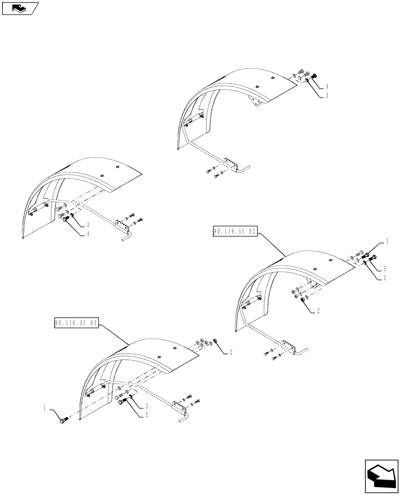 Схема запчастей Case IH 2240 - (90.116.AC[01]) - FENDER ASSY (90) - PLATFORM, CAB, BODYWORK AND DECALS